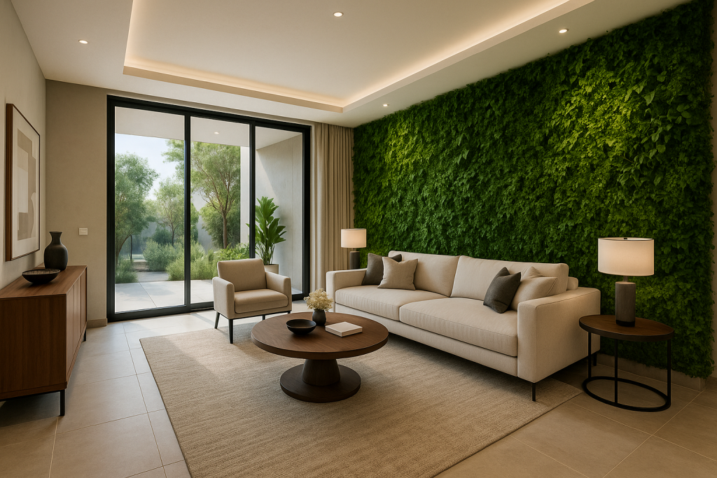 Boost Property Value with Green Wall Features in Show Villas 1 green wall in show villa interior UAE