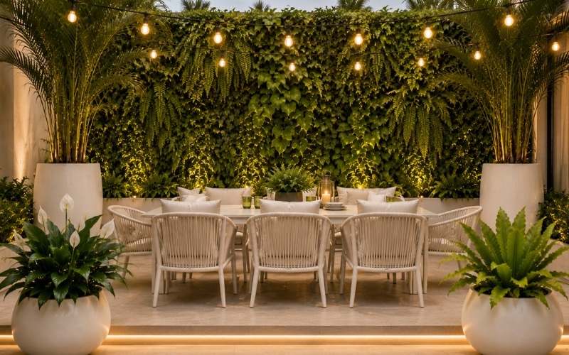 Lush living green wall in a modern Dubai interior, representing expert green wall design and installation by Plantscapes