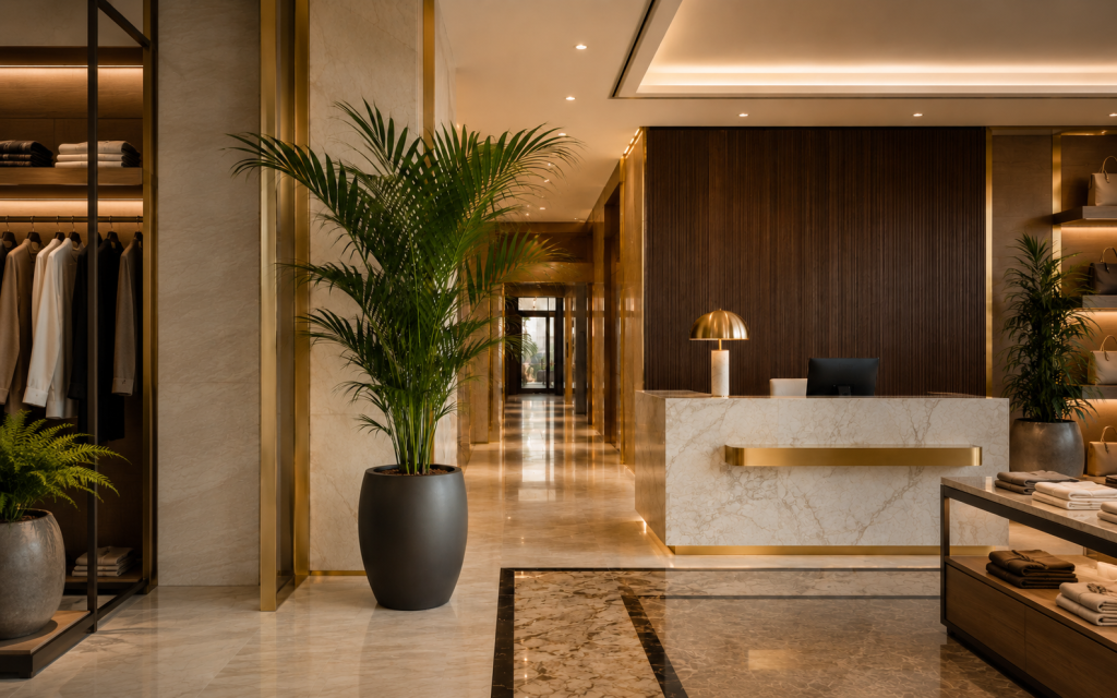 Statement Kentia palm styled for a corporate lobby UAE reception area