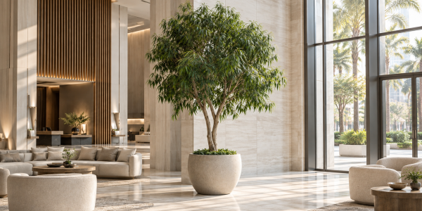 Single mature statement plant used as a focal point in a commercial lobby